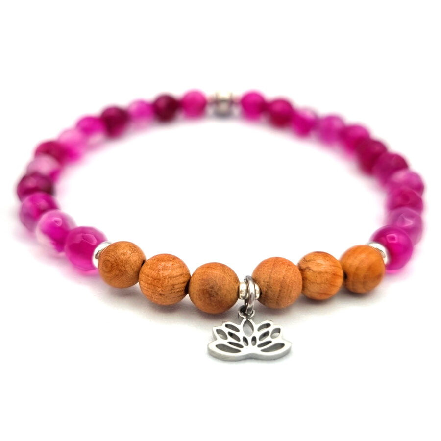 ARMBAND Achat mit Sandelholz und Lotusblüte, pink