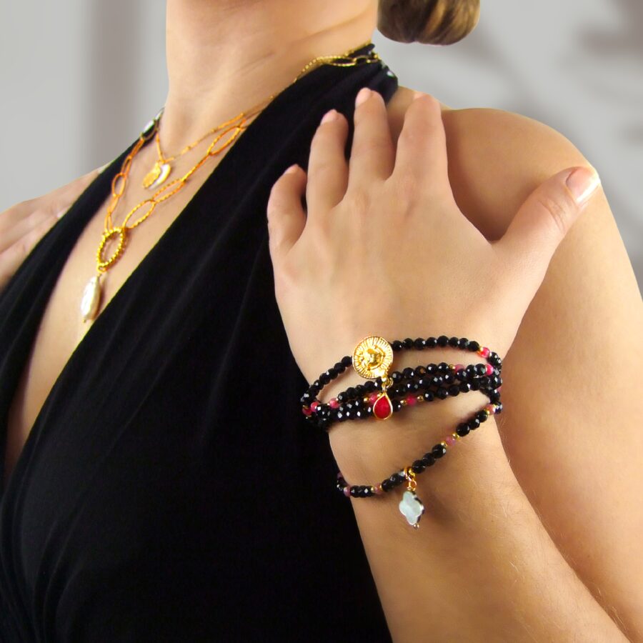 ARMBAND Onyx zart mit Perlmutt