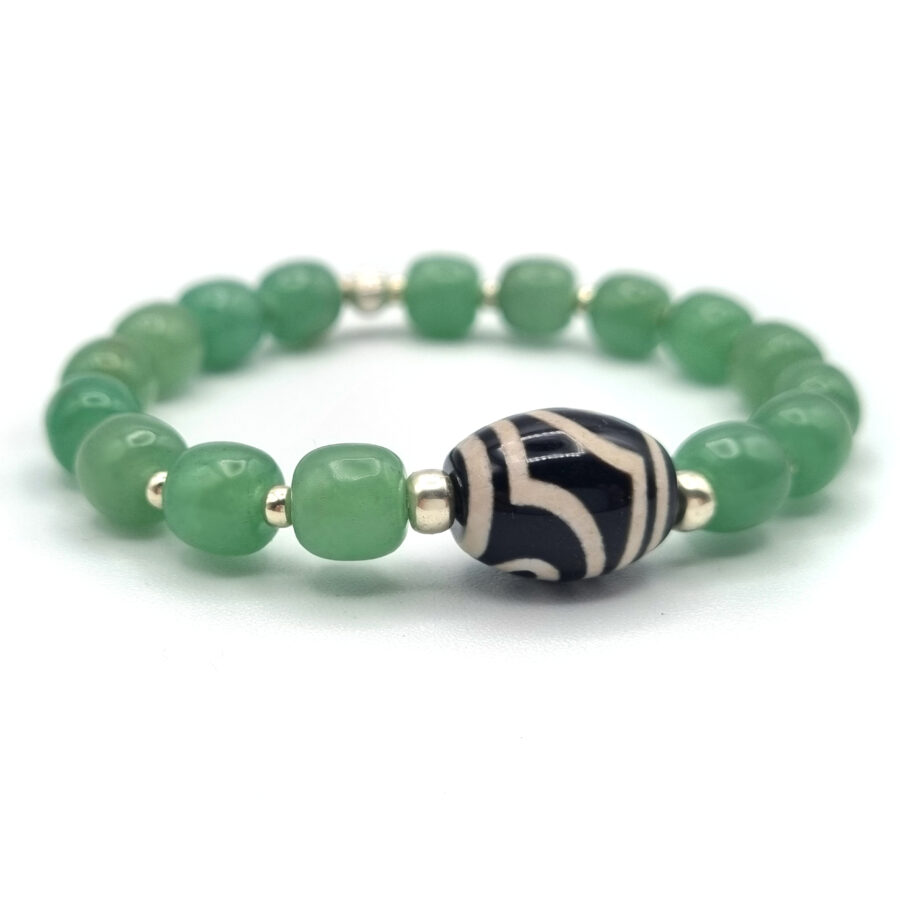 ARMBAND Jade mit Dzi Perle und Silber