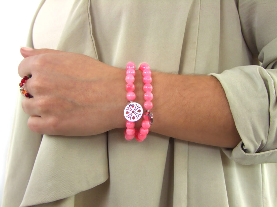 ARMBAND Jade Pink mit Anhänger goldfarben